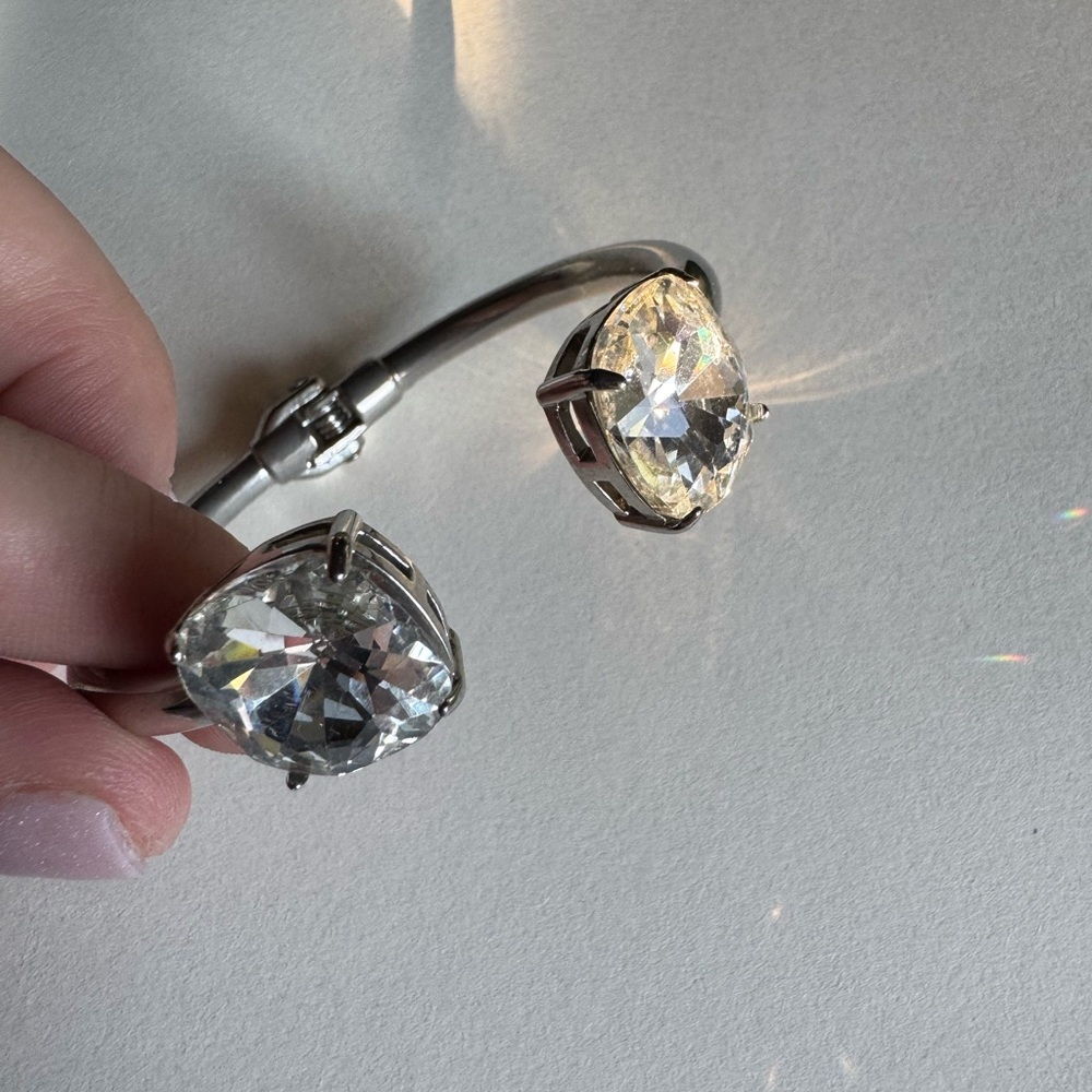 Elegant Silver Tone Crystal Cuff Bracelet